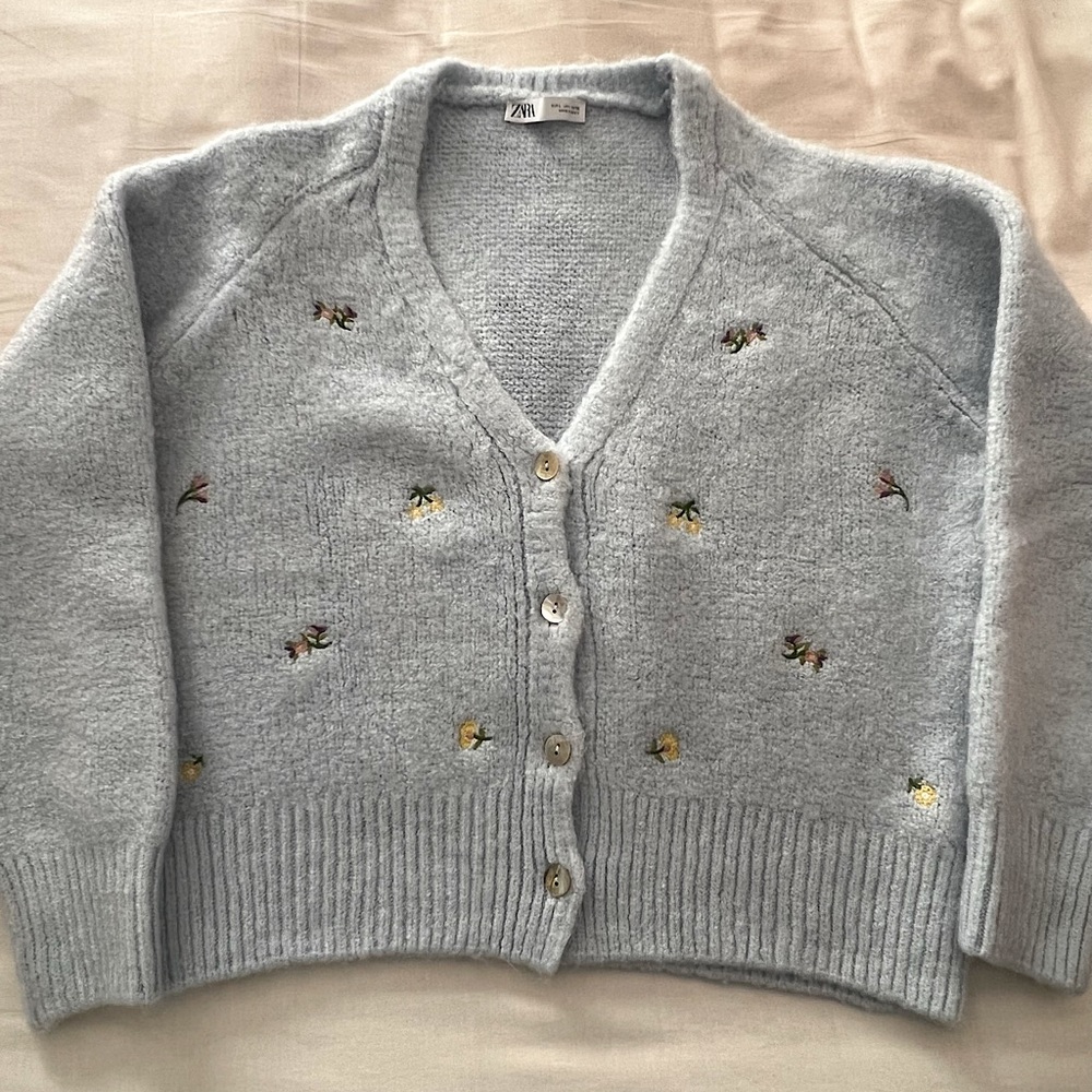 Zara - Floral Embroidered Knit Cardigan